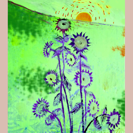 sunflowers, landscape, blue, floral, neoexpressionism, contemporary art, expressionism, New York, painting, Nicholaas Chiao