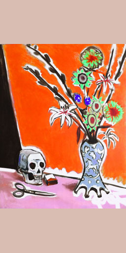 still life, flowers, red, neoexpressionism, contemporary art, expressionism, New York, painting, Nicholaas Chiao