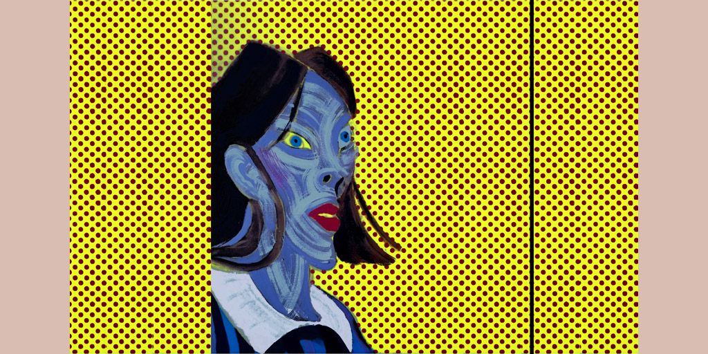 woman, female portrait, office, polka dots, neoexpressionism, contemporary art, expressionism, New York, painting, Nicholaas Chiao