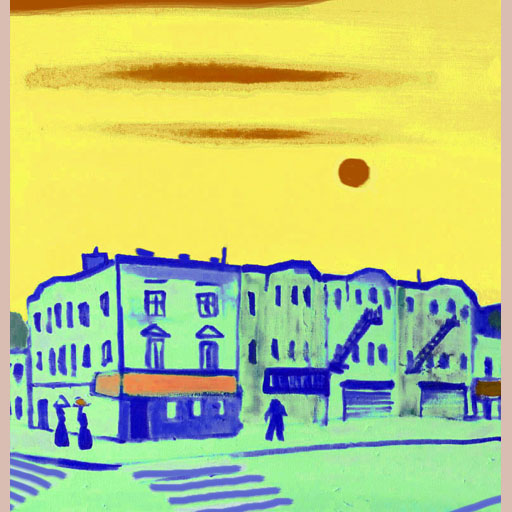 cityscape, sunset, yellow, neoexpressionism, contemporary art, expressionism, New York, painting, Nicholaas Chiao