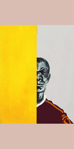 man behind the door, yellow, portrait, neoexpressionism, contemporary art, expressionism, New York, painting, Nicholaas Chiao