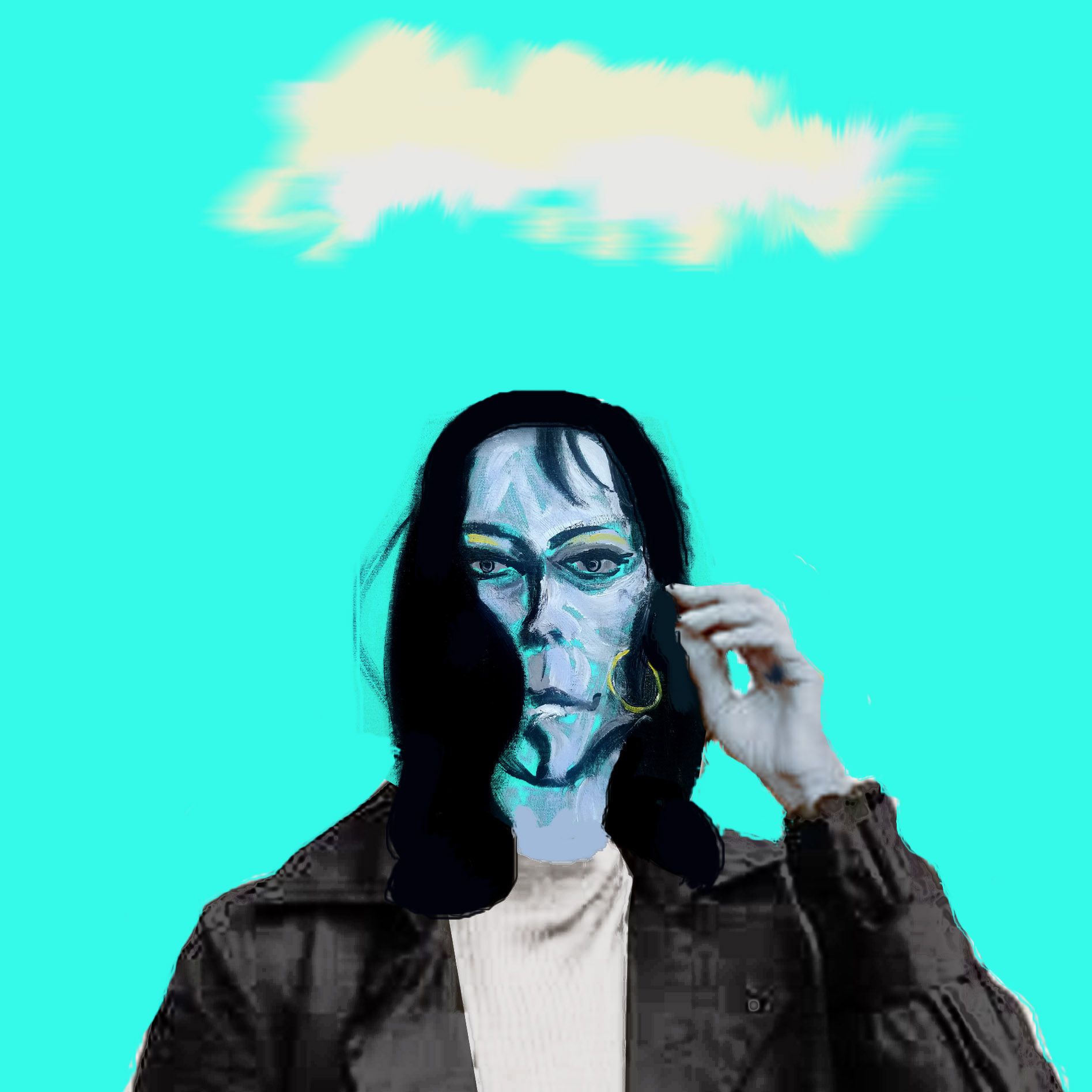 portrait of woman, Lily, portrait, turquoise, Nicholaas Chiao, neo-expressionism, expressionism, painting, New York, Brooklyn, contemporary art, art, fine art